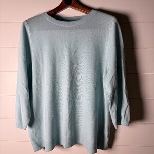 NWOT Talbots Pure Cashmere Light Blue Crew Neck 3/4 Sleeve Size 2X Sweater